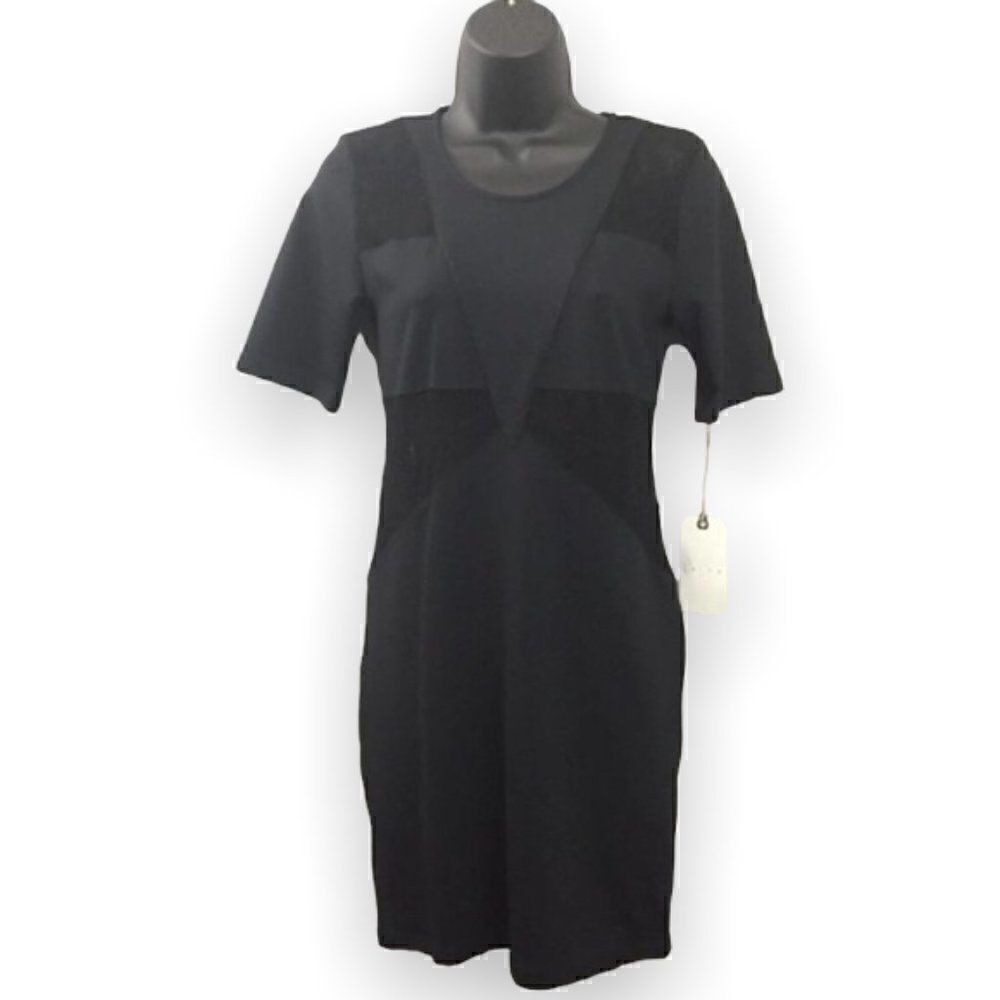 Leith Sexy Little Black Dress with Lace Panel Cutouts